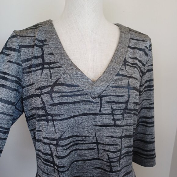Joseph Ribkoff Top Stretch Knit V Neck Black Gray Silver Metallic Womens US 16 - Picture 3 of 10